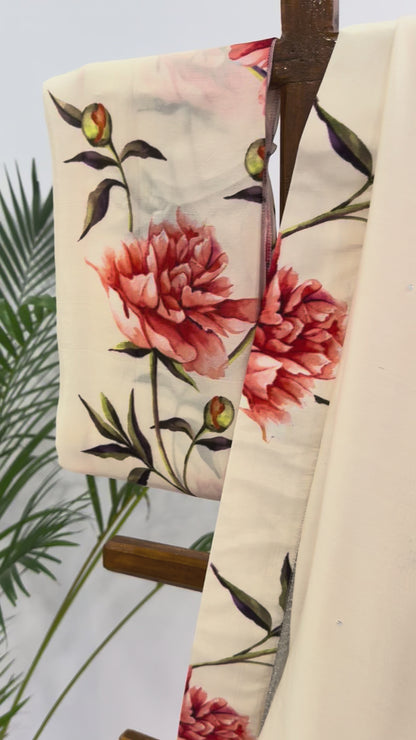 IVORY PEONIA BORDER CHANDERI SILK SAREE