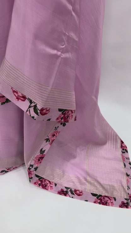 BABYPINK FLOWER BUNCH SILK BORDER CREPE SILK SAREE