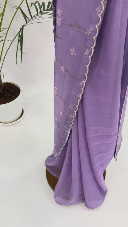 LAVENDER BLOOM ORGANZA SAREE WITH BEAD SCALLOP