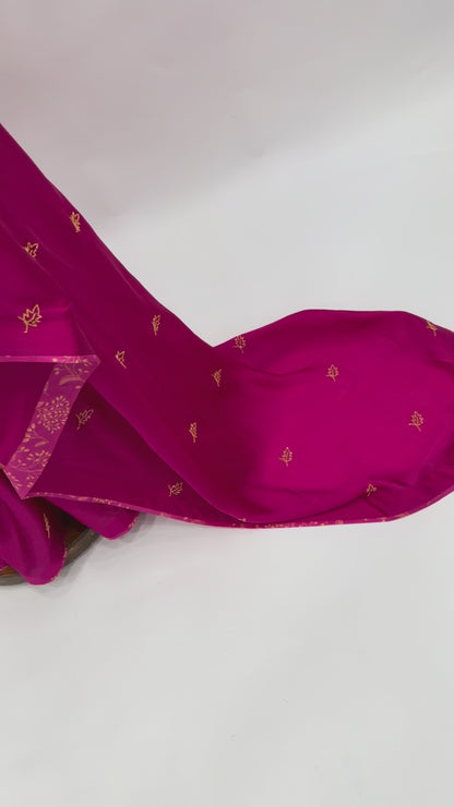 HOTPINK BEADS LEAFBUTAS ORGANZA SAREE