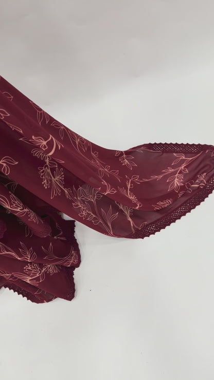 MAROON OT FOLIOLE GEORGETTE SAREE WITH CROCHET LACE