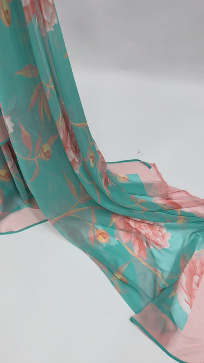 COPPER SULPHATE BLUE SINGLE PEONIA GEORGETTE SAREE