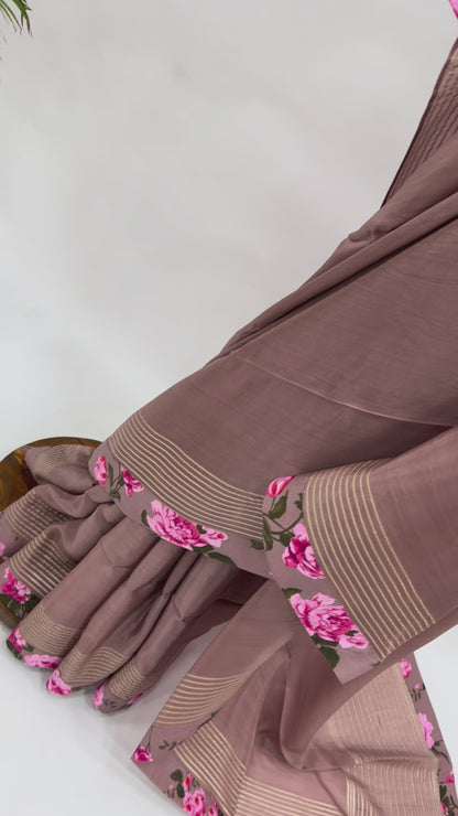 OLDROSE FLOWER BUNCH SILK BORDER CREPE SILK SAREE