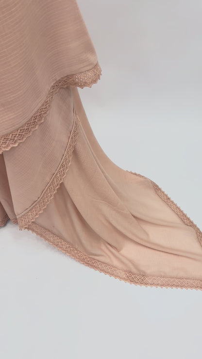 BEIGE KOTA SAREE WITH FLOWER BUNCH BLOUSE FABRIC