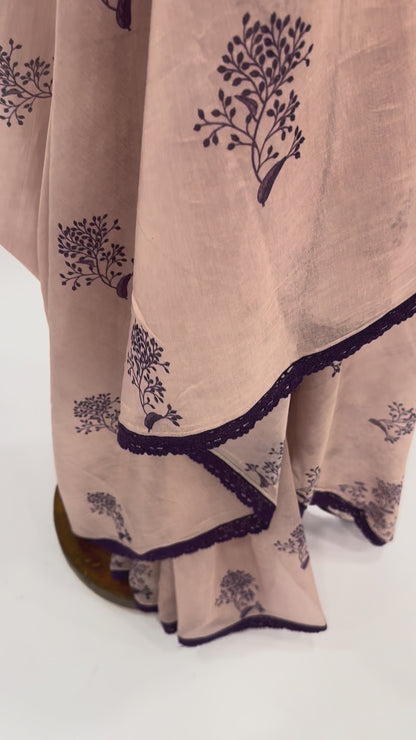 Blush KUMRI BUTAS MUL SAREE WITH PURPLE CROCHET LACE