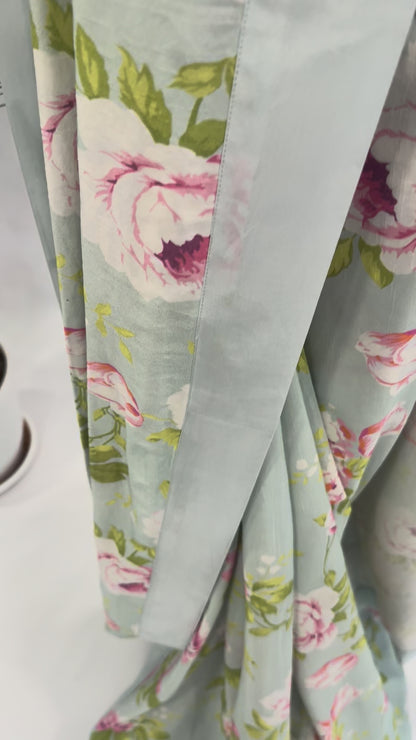 SEABLUE FLOWER BUNCH SOFTSILK SAREE WITH SILK BORDER