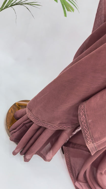 BROWN KOTA SAREE WITH STRIPES BLOUSE FABRIC