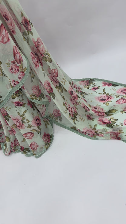 SEAGREEN FLOWER BUNCH GEORGETTE SAREE