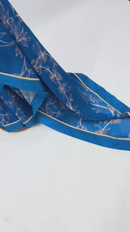 ROYAL BLUE OT FOLIOLE GEORGETTE SAREE WITH POLKA BLOUSE FABRIC