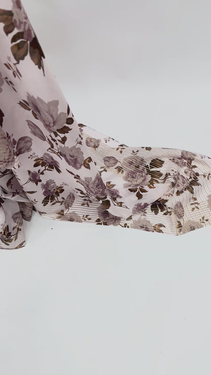IVORY BEIGE FLOWER BUNCH CREPE SILK SAREE