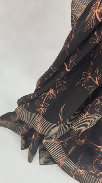 CARBON BLACK OT FOLIOLE CREPE SILK SAREE