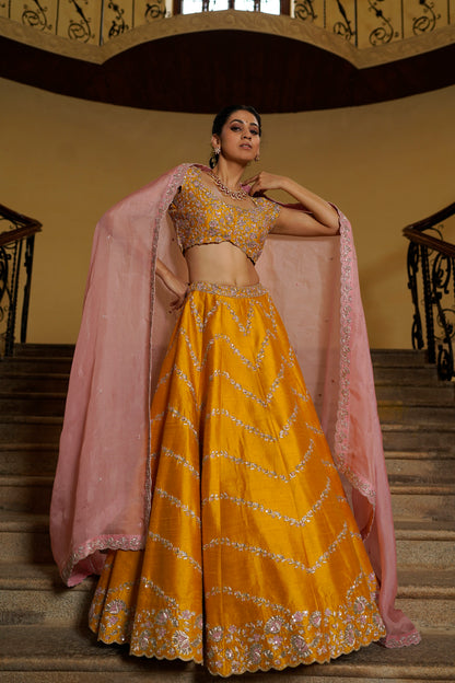 Yellow Peonia Lehenga
