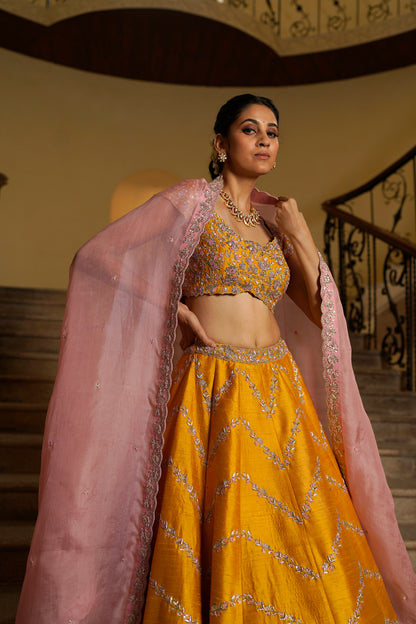 Yellow Peonia Lehenga